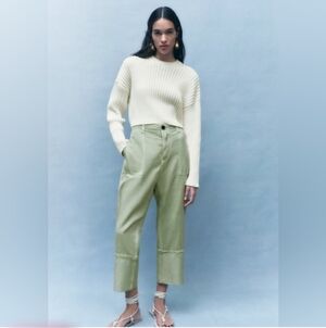 ZARA Linen Blend Turned Up Cuffed Pants Button Fly XS